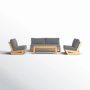 Spatial Balance Indoor Outdoor Set Ribbed Wood Coffee Table & Matching Fabric Seating Group - 1 of 4