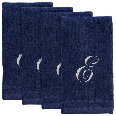 Creative Scents Navy Blue Fingertip Monogrammed Towels White Embroidered