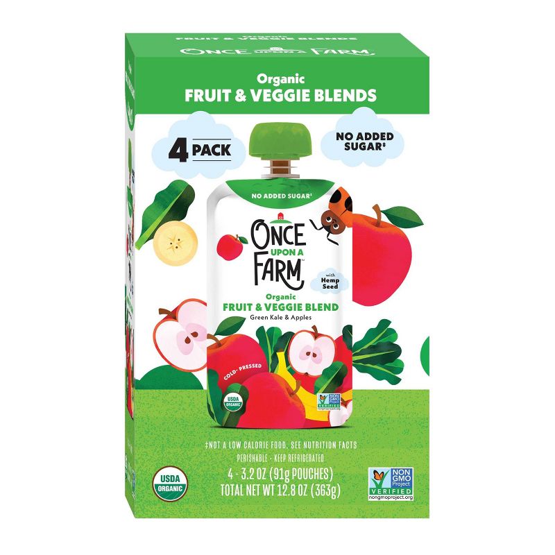 Once Upon a Farm Green Kale &#38; Apples Organic Kids&#39; Snack - 4ct/3.2oz Pouches, 1 of 8