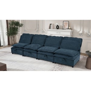 Dual-Cushion Modular Sofa, Customizable, 4-Seat with Storage, 4 Pillows Included, Ideal for Living Rooms, Offices, and Apartments - 1 of 4