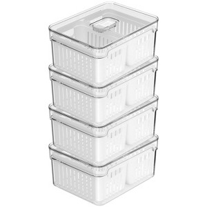 OU Clear Fridge Organizer Set, 4 Pack Stackable Produce Bins with Dual Removable Basket Drainers, BPA Free Fridge Storage for Fruits & Veggies, 74.3oz - 1 of 4