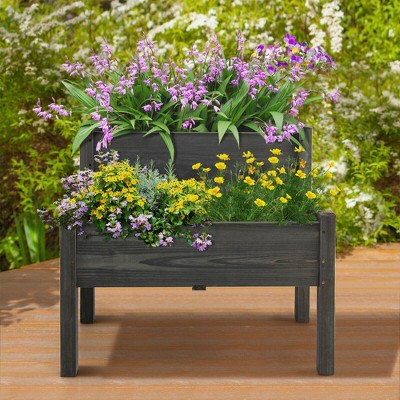 Gray Fir Wood 2-Tier Raised Garden Bed with Drain Holes