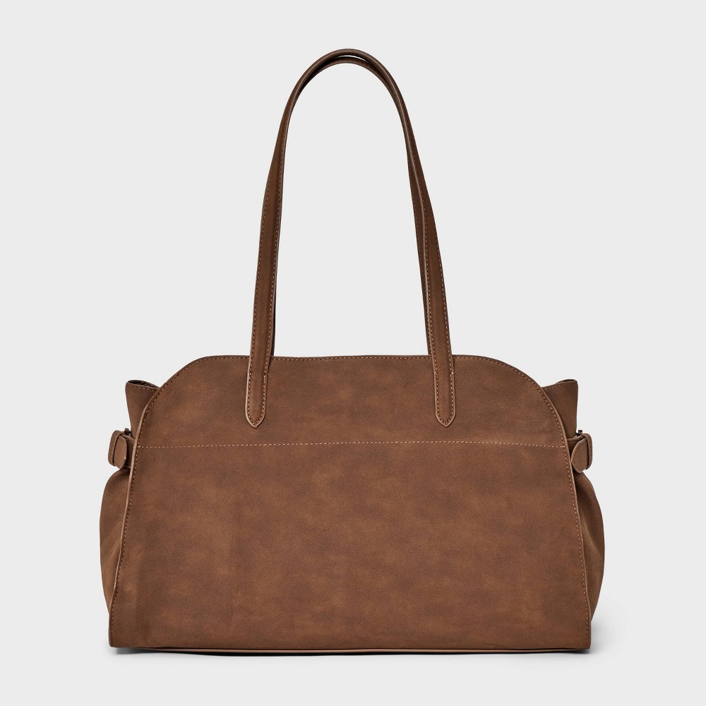 Solid Soft Satchel Handbag - A New Day™ Tan: Shell, Double Shoulder Handles, Woven Design