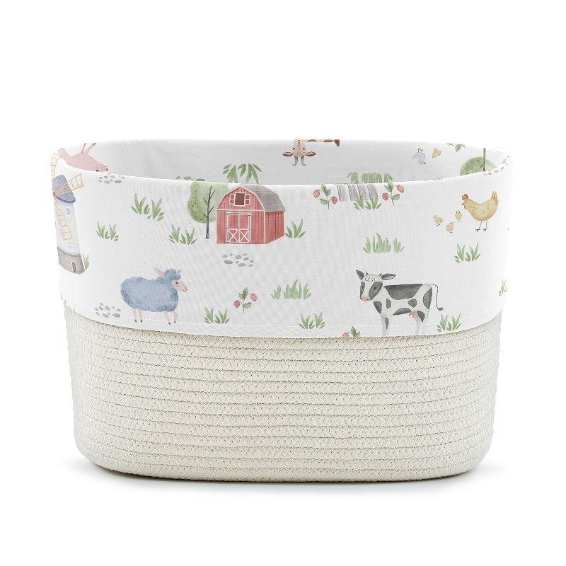 Sweet Jojo Designs Woven Cotton Rope Decorative Storage Basket Bin Farm Animals Multicolor, 1 of 5