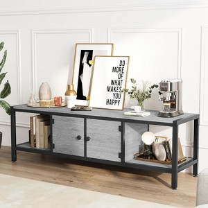 Rustic Brown TV Stand for TVs Up to 75", Farmhouse Mid-Century Style Media Console with Cabinets & Shelves - 1 of 4