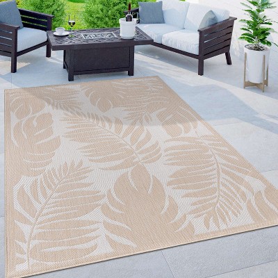 Tropical Floral Leaves 8' x 10' Flat Weave Washable Area Rug - Natural
