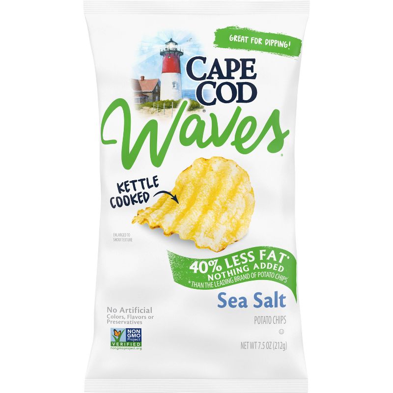 Cape Cod Potato Chips Wavy Cut Less Fat Sea Salt Kettle Chips - 7.5oz, 1 of 7