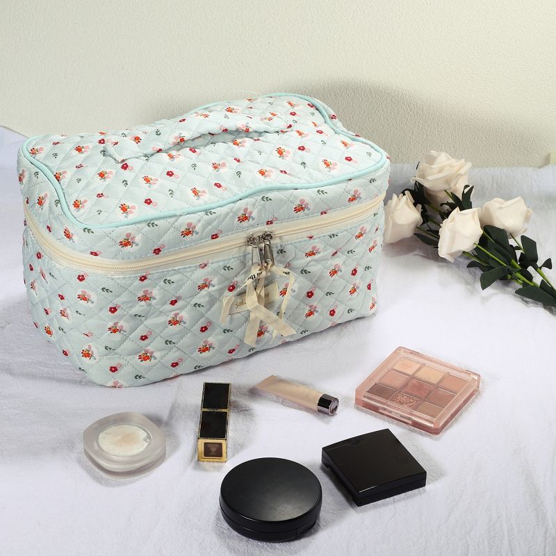 Unique Bargains Large Travel Aesthetic Cute Floral Pattern Cotton Makeup Bags and Organizers Blue, 4 of 7