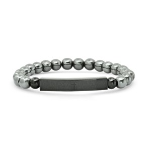 Steeltime Men's hematite and black ip stainless steel Our Father english prayer id beaded bracelet - 1 of 4