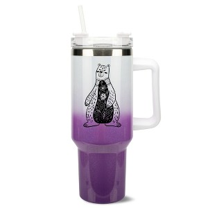 Elanze Designs 40 Ounce Ombre Travel Tumbler With Straw and Lid Stainless Steel Double Wall Insulated Whimsical Floral Bear White and Purple Glitter - 1 of 4