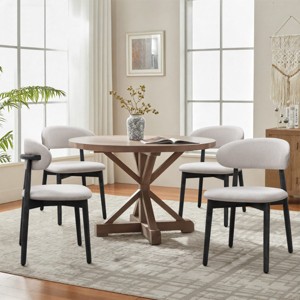 Upholstery Dining Chairs Set of 4, Armless Wooden Dining Room Chairs with Linen Fabric, Comfortable Kitchen Chairs - Cuddlewood - 1 of 4