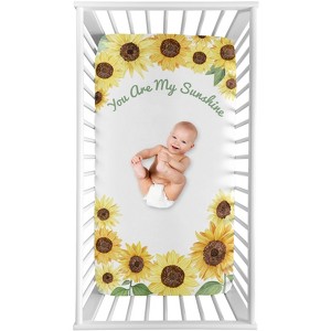 Sweet Jojo Designs Girl Photo Op Fitted Crib Sheet Sunflower Yellow Green and Taupe - 1 of 4