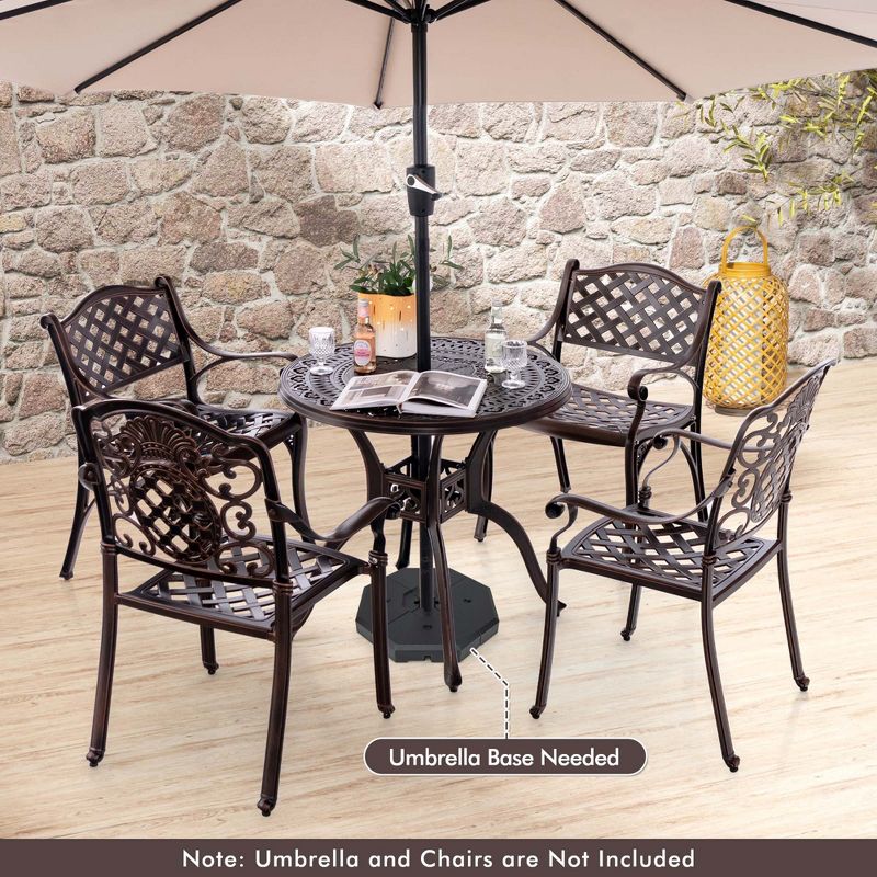 Costway 31.5" Cast Aluminum Table Patio Round Dining Table with 2" Umbrella Hole, 5 of 11