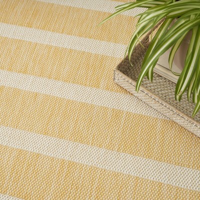 Yellow Ivory Striped Flatweave 5' x 7' Outdoor Rug
