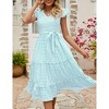 Clearlove Women's Summer Casual Dresses Cap Ruffle Sleeve V Neck Button Belted Boho Maxi Dress - 3 of 4
