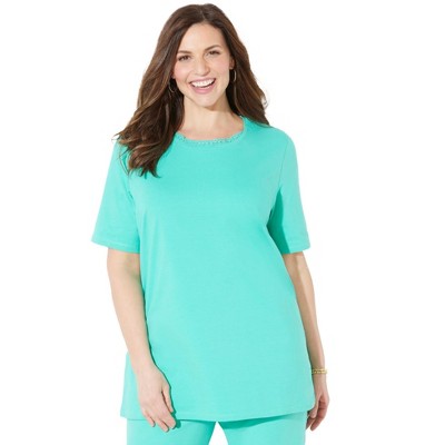 Catherines Women's Plus Size Suprema Crochet Trim Scoopneck