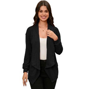 Coolmee Women's Casual Lapel Open Front Cardigan Long Sleeve Sweater Ribbed Knit Outwear - 1 of 4