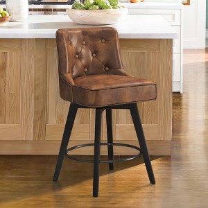 Arceso 26" Swivel Counter Height Bar Stools, Modern Bar Stools with Back and Metal Round Footrest, Solid Wood Legs, Linen Fabric Upholstered Barstools - 1 of 4
