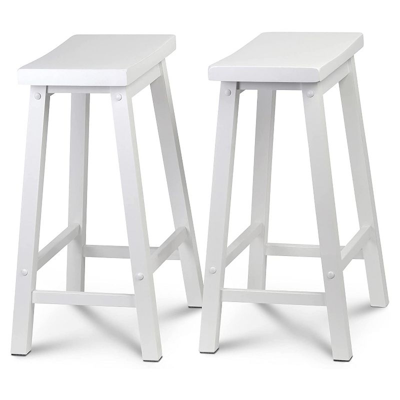 PJ Wood Classic Modern Solid Wood 24 Inch Tall Backless Saddle-Seat Easy Assemble Counter Stool for All Occasions, White (Set of 2), 1 of 7