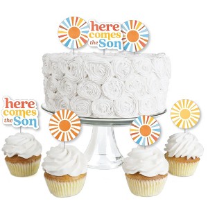 Big Dot of Happiness Here Comes The Son Dessert Cupcake Toppers, Boy Boho Baby Shower Clear Treat Picks - Set of 24 - 1 of 4