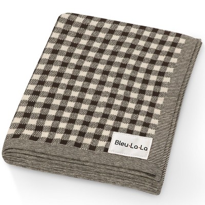 Image of Bleu La La 100% Luxury Cotton Knit Swaddle Receiving Crib Baby Blanket for Newborns and Infant Boys and Girls - Mocha