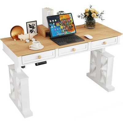 Brafabhome Electric Standing Desk with Drawers, 51×20 Inch Adjustable Height, Stand Up Desk with Monitor Shelf, Sit Stand Home Office Desk | White