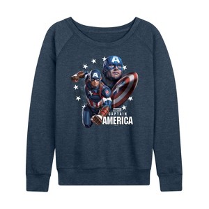 Women's - Marvel - Captain America Collage Lightweight French Terry Wide Neck Long Sleeve Shirt - 1 of 4
