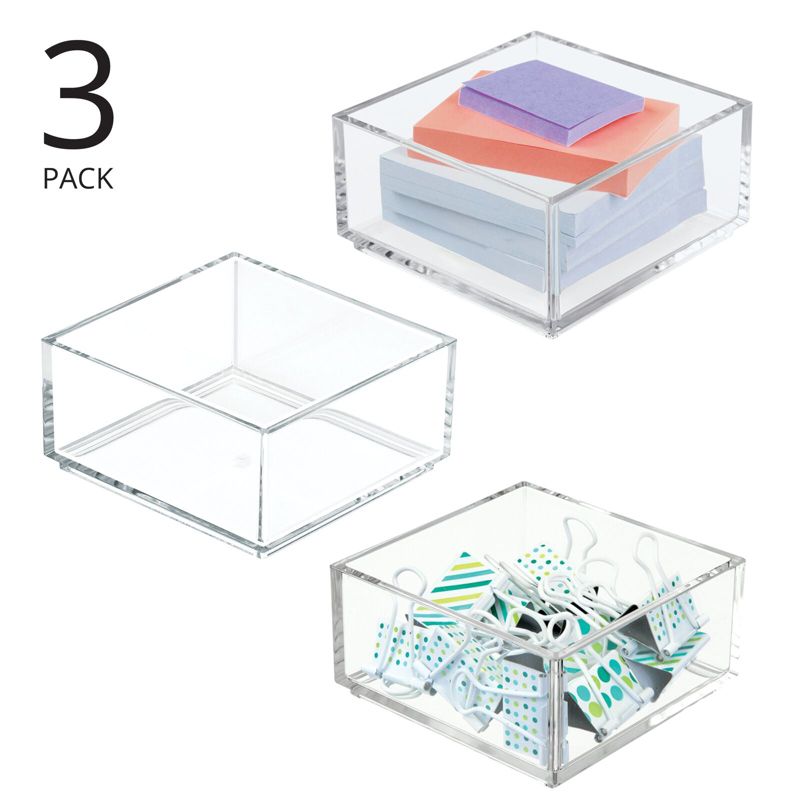 mDesign Plastic Square Desk Organizer for Office Desktop Drawers - 3 Pack, 2 of 9
