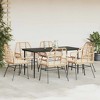 vidaXL 7-Piece Patio Dining Set - Brown Poly Rattan with Glass Tabletop & Cushions - Outdoor/Garden/Backyard Furniture - 3 of 4