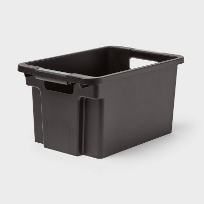 Small Stackable Storage Bin - Brightroom™: Black Polypropylene Utility, 4.24 Volume, 16.4x10.58x8.39, Spot Clean