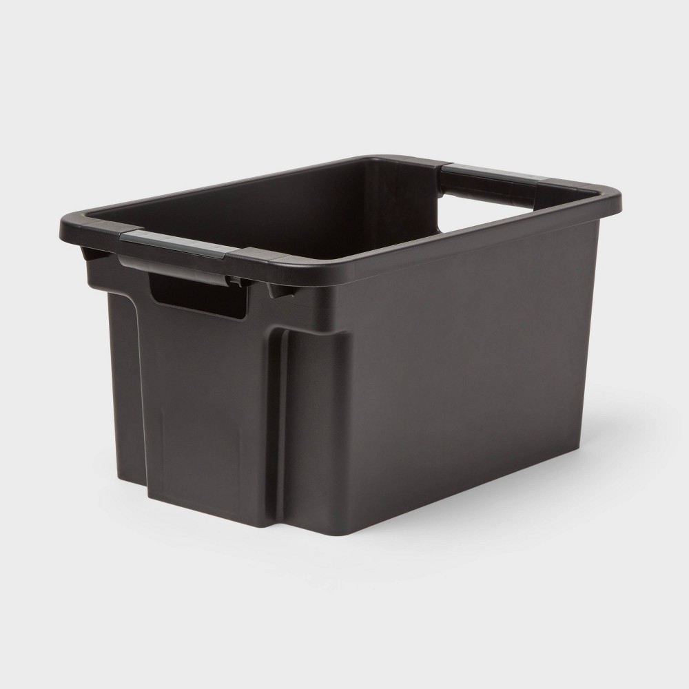 Small Stackable Storage Bin - Brightroom™: Black Polypropylene Utility, 4.24 Volume, 16.4x10.58x8.39, Spot Clea pac of