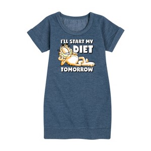 - Garfield - Start My Diet Tomorrow Graphic Short Sleeve Fleece Dress - 1 of 3