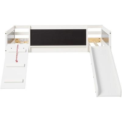 Twin Loft Bed with Storage Drawer and Playful Slide in White Wash Pine