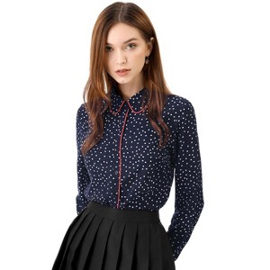Allegra K Women's Printed Long Sleeve Piped Button Down Office Shirt - 1 of 4
