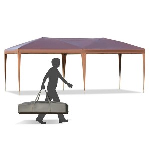 Resenkos Patio Garden Pergola, Pergola Canopy,10' x 19.2' Outdoor Gazebo Pop Up Canopy Party Tent with Carrying Bag, Coffee - 1 of 4