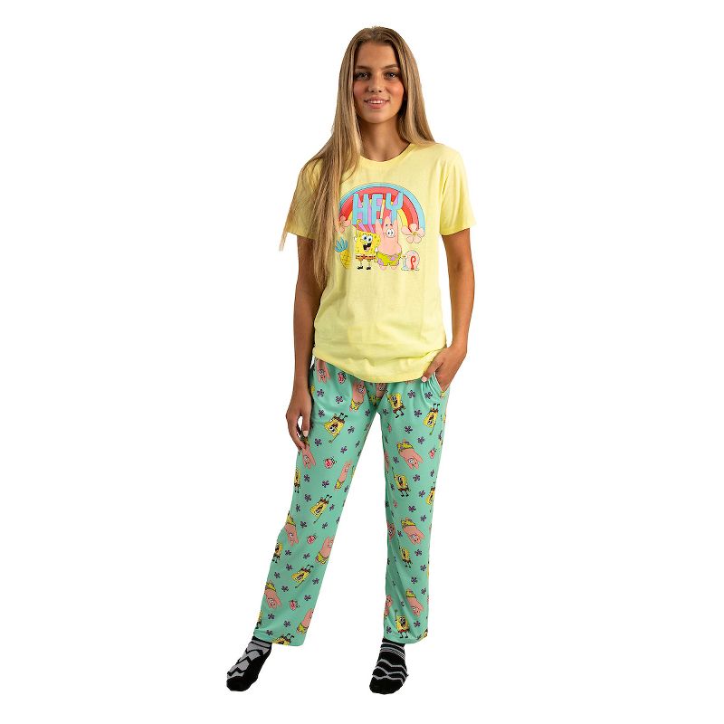 SpongeBob SquarePants Adult Womens' Sleepwear Set with Short Sleeve Tee and Sleep Pants, 1 of 5