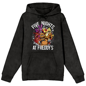 Five Nights At Freddy’s Character Burst Adult Mineral Wash Black Salt Long Sleeve Hooded Sweatshirt - 1 of 2