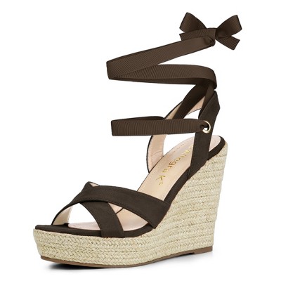 Allegra K Women's Espadrille High Platform Lace Up Wedges Sandals