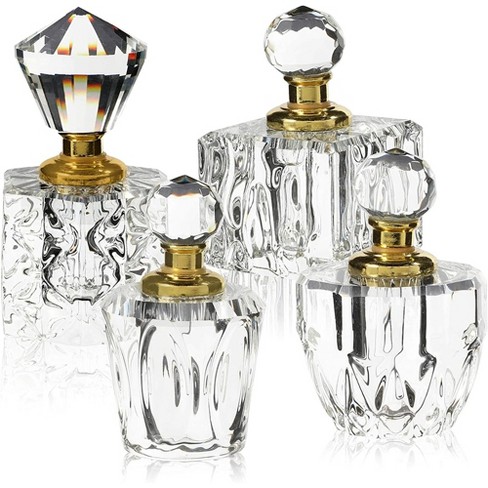 Okuna Outpost 4 Pack Crystal Perfume Bottle Set in 4 Unique Designs, Empty  Refillable Bottles for Fragrances, Bathroom Decor