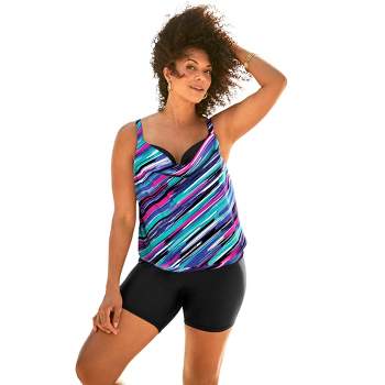 Plus Size Women's Zip Front Posture Bra Tankini Top by Swim 365 in Party  Multi (Size 20) - Yahoo Shopping