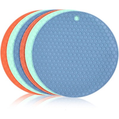 Photo 1 of 6-Pack Round 7-inch Silicone Hot Pot Holder Trivet Mat Pad - Blue, Teal, Salmon