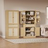 70" Tall Kitchen Pantry Cabinet, Handwoven Rattan Doors, Adjustable Shelves, 1 Drawer, Storage Cupboard, Oak Finish - 4 of 4