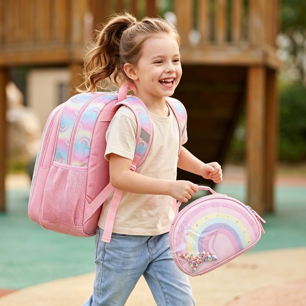 Mochila escolar para niñas Solaris 17" con lonchera aislada, set 2 en 1 rosa de ensueño 2
