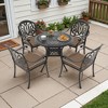 5-Piece Cast Aluminum Outdoor Dining Set: Round Table, Stackable Chairs & Brown Cushions - All-Weather Patio Furniture for Your Backyard - 2 of 4