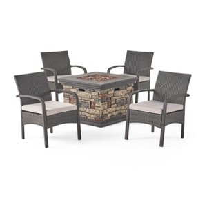 GDFStudio Kilburn Outdoor Wicker 5 Piece Club Chair and Fire Pit Set with Cushion - 1 of 4