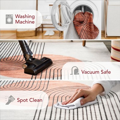 Burnt Orange Abstract Square Synthetic Washable Rug