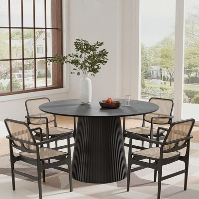 PexFix 46" Round Dining Table for 6 People Modern Pedestal Table with Fluted Cone Base & Wood MDF Top for Small Space Kitchen Dining Room Cafe Black
