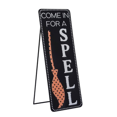 Transpac Metal 30.13 in. Halloween Witchy Embossed Porch Sign with Easel