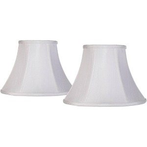 Imperial Shade Set of 2 Bell Lamp Shades White Small 6" Top x 12" Bottom x 9" Slant Spider with Replacement Harp and Finial Fitting - 1 of 4