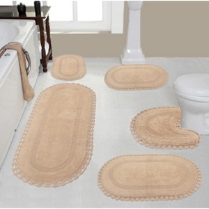 Hampton Crochet Collection Cotton Reversible Tufted Set of 5 Bath Rug Set - Home Weavers - 1 of 4